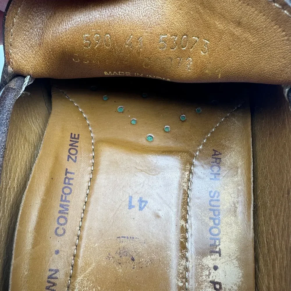 ECCO Brown Leather Comfort Driving Loafers Slip On Casual Shoes Size 41 US 7/7.5